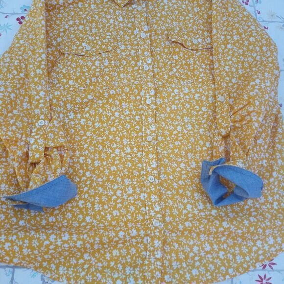 St. John'sBayPXXYellowRoll-tab LngslButtonUp 100%CottonFloralPrint Women'sShirt. - Picture 7 of 9